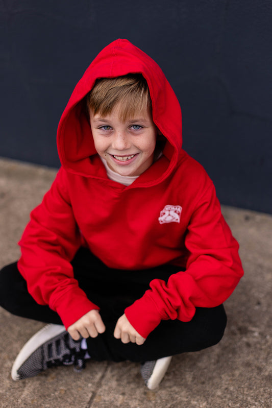 Youth Red Hoodie with Crest